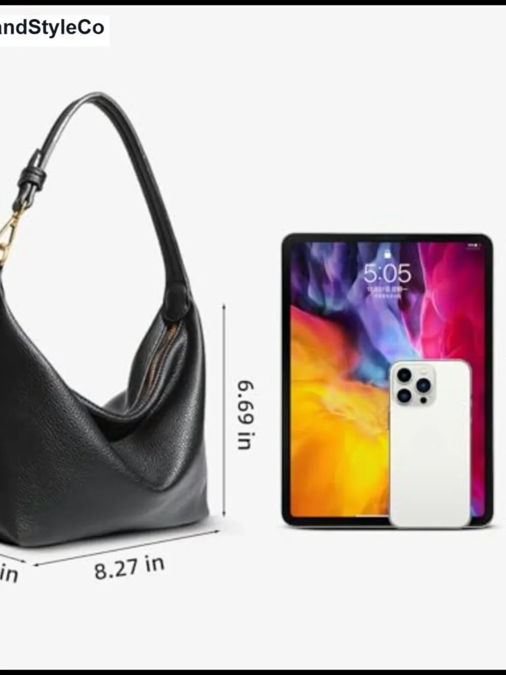 Small Hobo Bag Soft PU Leather Slouchy Shoulder Purse Zip Everyday Handbag